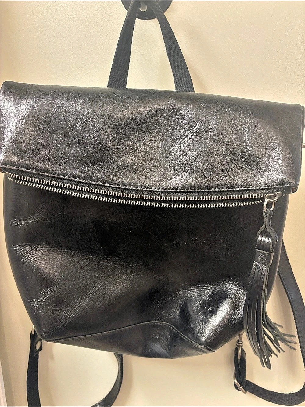 Patricia Nash Luzille Convertable Black Backpack Purse Leather Foldover Zipper